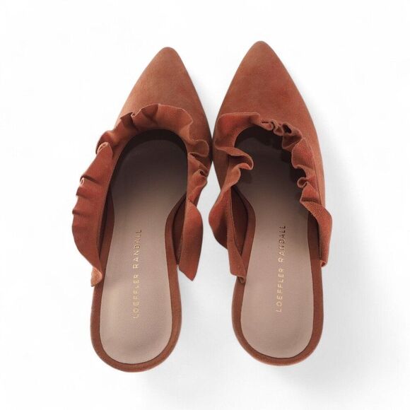 Loeffler Randall Langley Ruffle Stiletto Kid Suede Heels "Dusty Rose" Women's 7B - Picture 10 of 10